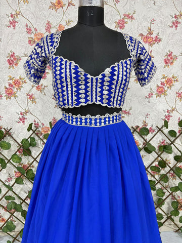 Georgette Blue Color Beautiful Mirror Work Lehenga Choli