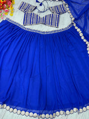 Georgette Blue Color Beautiful Mirror Work Lehenga Choli
