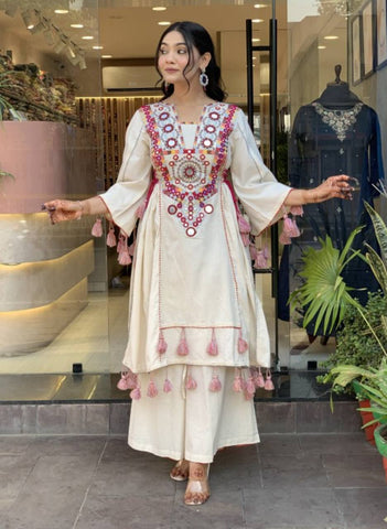 Sequence Work White Color Rakhi Special Palazzo Set