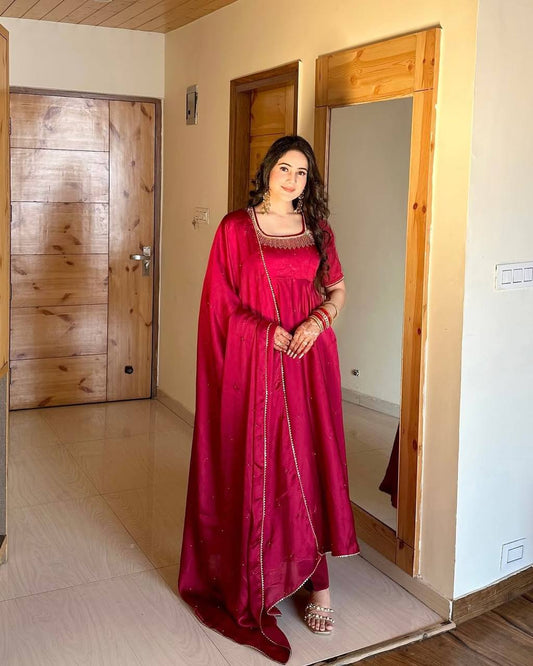 Pink Color Fully Stitched Glimmering Long Gown