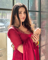 Pink Color Fully Stitched Glimmering Long Gown