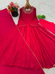 Pink Color Fully Stitched Glimmering Long Gown