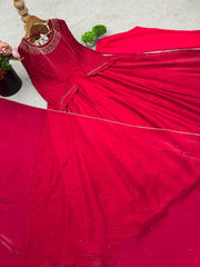 Pink Color Fully Stitched Glimmering Long Gown