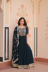Embroidery Work Rama Color Designer Gown