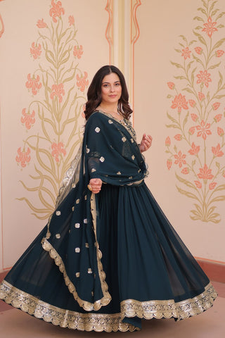 Embroidery Work Rama Color Designer Gown