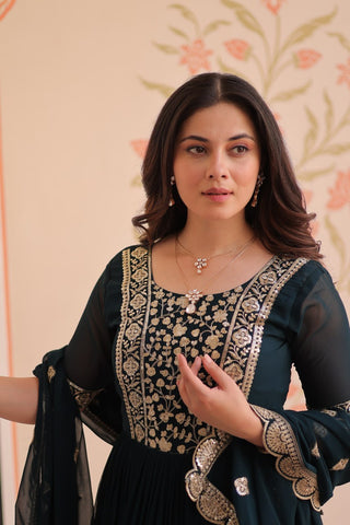 Embroidery Work Rama Color Designer Gown