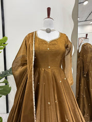 Fully Stitched Brown Color Wonderful Anarkali Gown