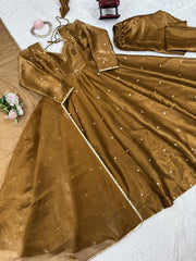 Fully Stitched Brown Color Wonderful Anarkali Gown