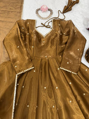 Fully Stitched Brown Color Wonderful Anarkali Gown