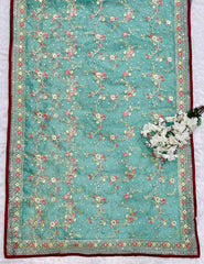 Rama Color Embroidered Organza Silk Saree