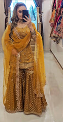 Heavy Work Mustard Color Sharara Suit