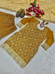 Heavy Work Mustard Color Sharara Suit