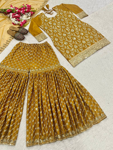 Heavy Work Mustard Color Sharara Suit