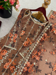 Brown Color Georgette Embroidery Work Palazzo Suit