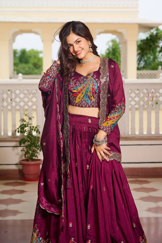 Wine Sequence & Thread Work Lehenga Choli