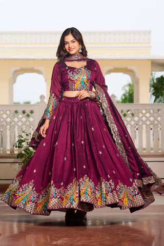 Wine Sequence & Thread Work Lehenga Choli