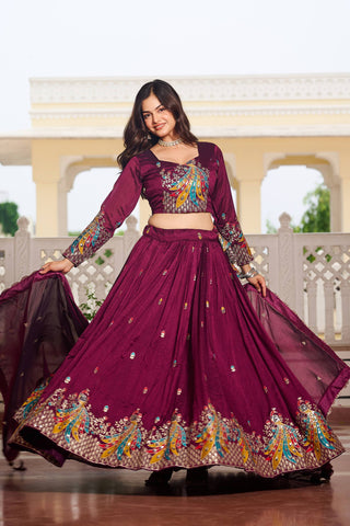 Wine Sequence & Thread Work Lehenga Choli