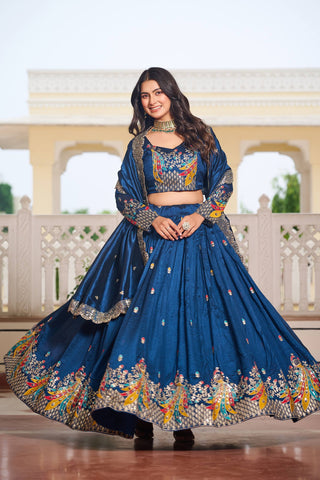 Teal Blue Sequence & Thread Work Lehenga Choli