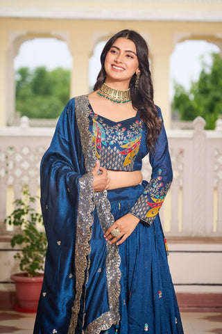 Teal Blue Sequence & Thread Work Lehenga Choli