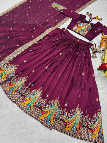 Wine Sequence & Thread Work Lehenga Choli
