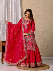 Embroidery Work Pink Color Admiring Sharara Suit