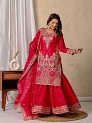 Embroidery Work Pink Color Admiring Sharara Suit