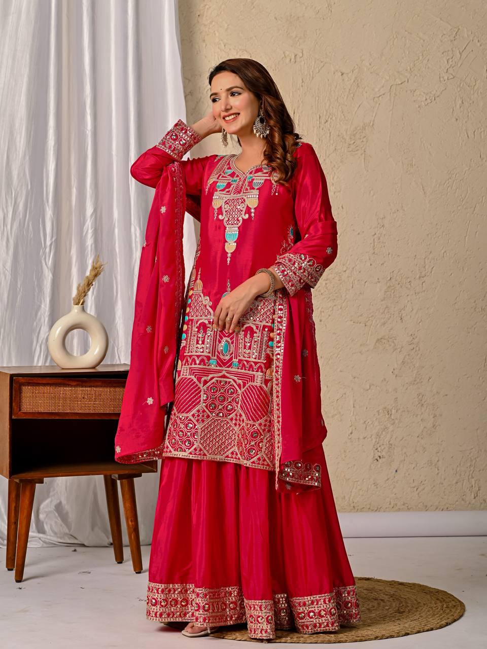 Embroidery Work Pink Color Admiring Sharara Suit
