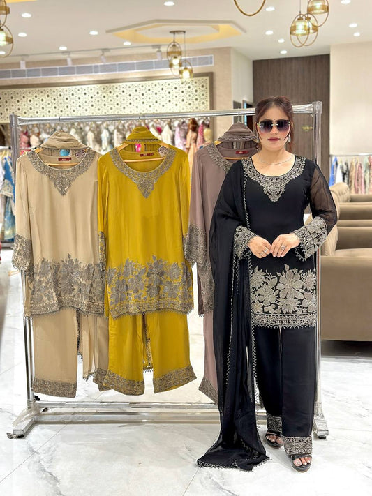 Georgette Black Color Embroidery Work Salwar Suit