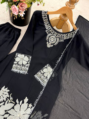 Georgette Black Color Embroidery Work Salwar Suit