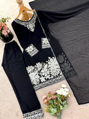 Georgette Black Color Embroidery Work Salwar Suit