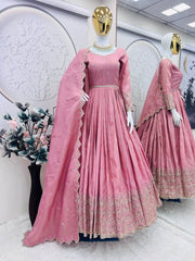 Pink Color Shining Shimmer Silk Designer Gown