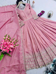 Pink Color Shining Shimmer Silk Designer Gown