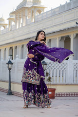 Purple Color Shining Gold Crush Palazzo Suit