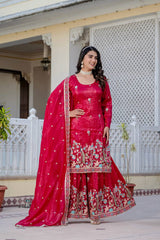 Red Color Shining Gold Crush Palazzo Suit