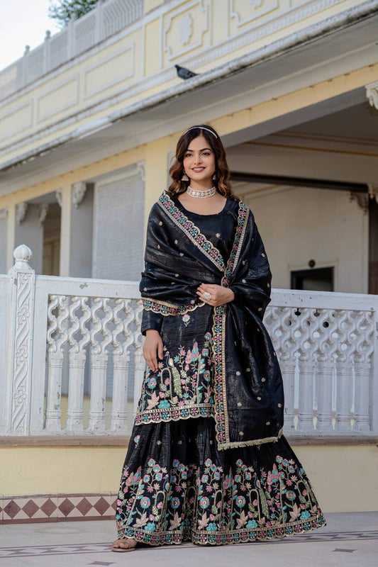 Black Color Shining Gold Crush Palazzo Suit