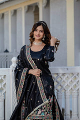 Black Color Shining Gold Crush Palazzo Suit