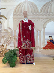 Red Color Shining Gold Crush Palazzo Suit