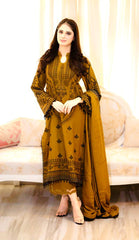 Heavy Faux Georgette Full Stitched Mustard Color Salwar Suit