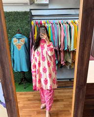 Casual Wear Digital Printed Pink Color Palazzo Suit