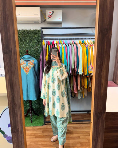 Casual Wear Digital Printed Green Color Palazzo Suit