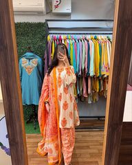 Casual Wear Digital Printed Orange Color Palazzo Suit