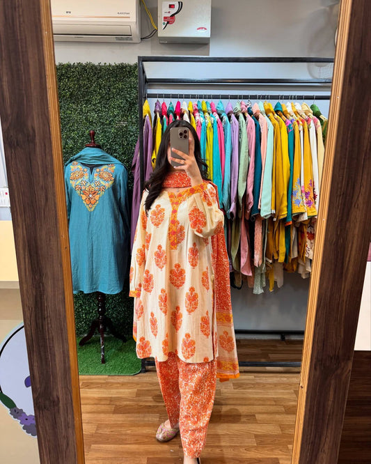 Casual Wear Digital Printed Orange Color Palazzo Suit