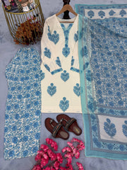 Casual Wear Digital Printed Sky Blue Color Palazzo Suit