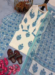 Casual Wear Digital Printed Sky Blue Color Palazzo Suit