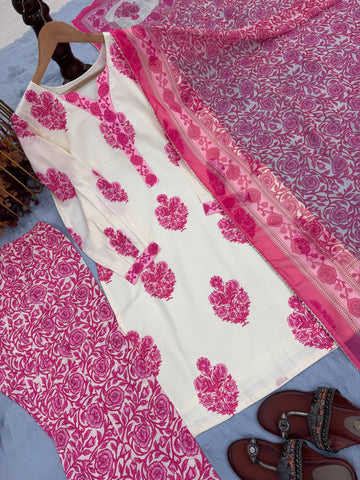 Casual Wear Digital Printed Pink Color Palazzo Suit