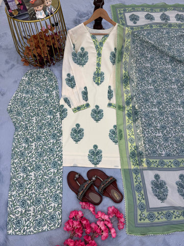 Casual Wear Digital Printed Green Color Palazzo Suit