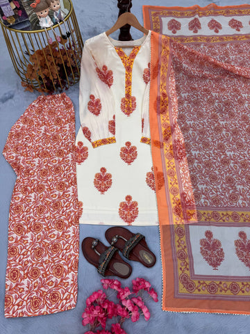 Casual Wear Digital Printed Orange Color Palazzo Suit