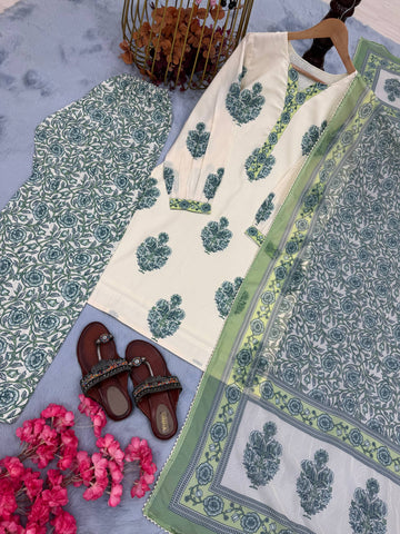 Casual Wear Digital Printed Green Color Palazzo Suit