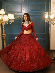 Embellished Heavy Work Red Color Reception Wear Lehenga Set