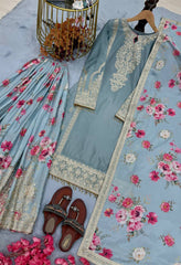Embroidered Sky Blue Color Peaceful Palazzo Suit